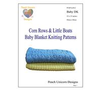 Peach Unicorn Designs Knitting Patterns for Baby Blankets x 2, Corn Rows & Little Boats, Double Knit DK Yarn, Lace Patterns, A5 Booklet