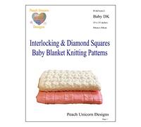 Peach Unicorn Designs Knitting Patterns for Baby Blankets x 2, Interlocking & Diamond Squares, Double Knit DK Yarn, Beginner Knit & Purl Patterns, A5 Booklet