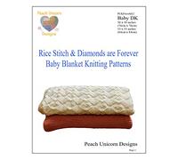 Peach Unicorn Designs Knitting Patterns for Baby Blankets x 2, Rice Stitch & Diamonds are Forever, Double Knit DK Yarn, Beginner Knit & Purl Patterns, A5 Booklet