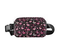 Peach Valentine Flamingos Fashionable Crossbody Bag Waist Packs for Women Men Mini Cross Body Bag Belt Pack with Adjustable Strap for Cycling Hiking Gym, Peach Valentine Flamingos, One Size