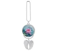 Peach Water Lily Flower Car Pendant, Rear View Mirror Hanging Ornament, Auto Decor for Rearview Mirror, Keychain Silver-Style