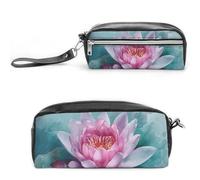 Peach Water Lily Flower Pencil Case Large Capacity Leather Pencil Pouch with Zipper, Portable Small Makeup Bag, Office Supplies Organizer for Women Men