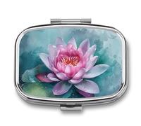 Peach Water Lily Flower Pill Box 2 Compartment, Portable Pill Case with Mirror for Pocket Purse Travel, Mini Metal Medicine Organizer for Vitamins Fish Oil