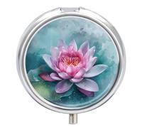 Peach Water Lily Flower Pill Box, Cute Round Portable Pill Case for Medicine and Vitamin Tablets Pocket Organizer