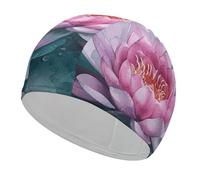 Peach Water Lily Flower Swim Cap for Adult, Elastic Fabric Swimming Cap, Comfortable Bathing Cap for Long & Short Hair
