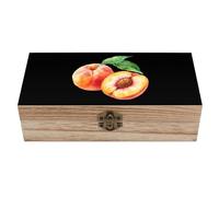 Peach Watercolor Fruit Wooden Storage Box Decorative Keepsake Boxes Jewelry Organizer Gifts with Hinged Lid