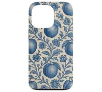 Peach with Floral Elements Blue & Beige Boho Feminine Case for iPhone 13 Pro