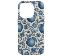 Peach with Floral Elements Blue & Beige Boho Feminine Case for iPhone 14 Pro