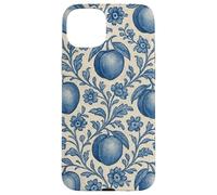 Peach with Floral Elements Blue & Beige Boho Feminine Case for iPhone 15 Plus