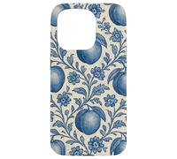 Peach with Floral Elements Blue & Beige Boho Feminine Case for iPhone 15 Pro