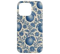 Peach with Floral Elements Blue & Beige Boho Feminine Case for iPhone 15 Pro Max
