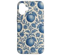 Peach with Floral Elements Blue & Beige Boho Feminine Case for iPhone 16 Plus