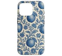 Peach with Floral Elements Blue & Beige Boho Feminine Case for iPhone 16 Pro