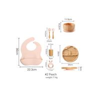 (Peach) Wooden Dinner Plate Feeding Supplies Bamboo Baby Tableware Silicone Suction Plate Bowl BPA Free Baby Stuff Newborn Accessories