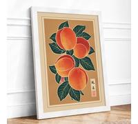 Peaches and Foliage Japandi Framed Wall Art Print A3 (42×29.7cm) White, Wall Decor for Living Room, Bedroom, Office & Home, Ready to Hang, Art Gift