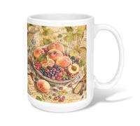 Peaches Ceramic Coffee Mug, Summer Vintage Berries Leaves Summer Warm Novelty Hot Chocolate Mug with Handle Ideal for Friendship Family Colleague Teachers Sweetheart Staff 15 Oz