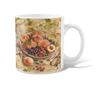 Peaches Ceramic Coffee Mug, Summer Vintage Berries Leaves Summer Warm Novelty Tea Cup with Handle Ideal for Friends Family Lovers Eldership Senior Co-Worker 11 Oz