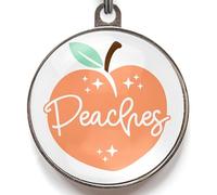 Peaches Dog Tag - Add Any Name to Front & Text to Back - Cute Fruit-Themed Pet ID - 2 Sizes for Dogs & Cats - Personalised Peach Design Name Tag