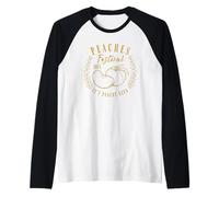 Peaches Festival Vintage Lineart Illustration Peach Art Raglan Baseball Tee