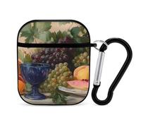 Peaches Grapes Vintage Painting Headphone & Earphone Cases Compatible with Airpod 1&2 Scratch-Resistant PC Protective Cover with Keychain Black-style