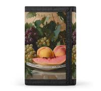 Peaches Grapes Vintage Painting Slim Men's Wallets with 8 Card Holders Minimalist Trifold Travel Purse