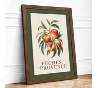 Peaches of Provence Botanical Framed Wall Art Print A3 (42×29.7cm) Walnut, Wall Decor for Living Room, Bedroom, Office & Home, Ready to Hang, Art Gift
