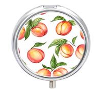 Peaches with Leaves Round Pill Box Organiser 3 Compartment Medicine Case