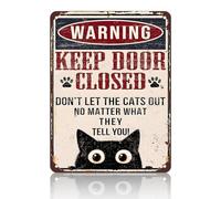 PEACHGARDEN Black Cat Vintage Sign Funny Warning Decor Sign Keep Door Closed Don't Let The Cats Out No Matter What They Tell You Retro Art Sign for Home Office Room Wall Decor Poster 12x16inch