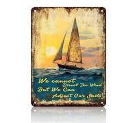 PEACHGARDEN Inspirational Sailboat Metal Tin Sign We Cannot Direct The Wind But We Can Adjust Our Sails Vintage Tin Sign Funny Wall Decor for Cafe Bar Pub Home Beer Decoration 12x16inch