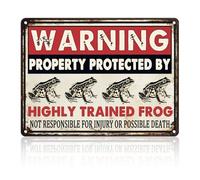 PEACHGARDEN Vintage Frog Metal Sign Warning This Property Is Protected By A Highly Trained Frog Funny Tin Signs for Home Farm Farmhouse Kitchen Garden Decor 12x16inch