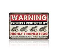 PEACHGARDEN Vintage Frog Metal Sign Warning This Property Is Protected By A Highly Trained Frog Funny Tin Signs for Home Farm Farmhouse Kitchen Garden Decor 8x12inch