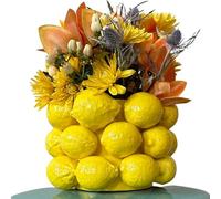 PeachiiPitt Lemon Vase -Cheery Yellow Ceramic French/Mediterranean Style Unique Vase with 3D Lemon Design- Lemon Kitchen Decor - Lemon Themed Housewarming Gift for her