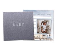 Peachly Baby Memory Book | First Year Keepsake for Milestones | Simple Boy Scrapbook - Linen - Finn