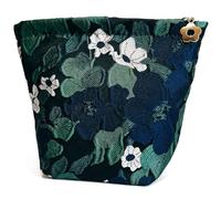 Peachome Floral Makeup Bag, Vintage Jacquard Make Up Bag, Flower Pattern Cosmetic Bag with Zipper, Cute Travel Toiletry Bag, Makeup Pouch Bag for Women, Green, Small
