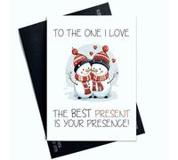 Peachy Antics Christmas Card - The best present is your presence Christmas Card A5 Size For Boyfriend For Girlfriend Couple Gifts Cute christmas Card SP257