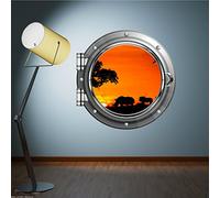 Peachy Antics FULL COLOUR SAFARI AFRICAN SUNSET PORTHOLE WALL STICKER KIDS BEDROOM DECAL MURAL WSD551