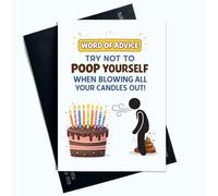 Peachy Antics Funny Birthday Card - Word of Advice Don’t Poop Yourself Blowing Out Candles - Humorous Joke Birthday Card for Him or Her - Novelty Birthday Card for Friends Family - A5 SP463