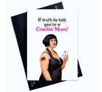 Peachy Antics Funny Mother’s Day Card - Crackin Mum Joke Card, A5 Size Blank Inside with Envelope, Novelty Mothers Day Card Gift for Mum, Nessa Inspired Humour Card Present For Her Funny SP451