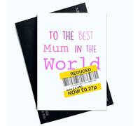 Peachy Antics Funny Mother's Day Card Reduced To The Best Mum In The World Novelty Joke Card For Mum For Women Yellow Sticker Joke Card SP163
