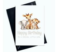 Peachy Antics Kids Safari Birthday Card For Her Special Little Girl Cute Animal Card 1st 2nd 3rd 4th 5th 6th 7th Birthday Card AP123