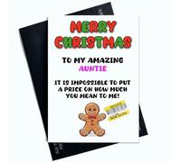 Peachy Antics Merry Christmas Card for Auntie - Funny Reduced Sign Joke Holiday Greeting - Humorous Xmas Card for Her - Auntie Christmas Gifts - SP320