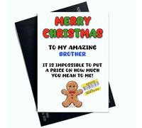 Peachy Antics Merry Christmas Card for Brother - Funny Reduced Sign Joke Holiday Greeting - Humorous Xmas Card for Him - Brother Christmas Gifts - Family Present - SP322