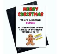 Peachy Antics Merry Christmas Card for Cousin - Funny Reduced Sign Joke Holiday Greeting - Humorous Xmas Card for Her - Cousin Christmas GIFTS - Family Present - SP325