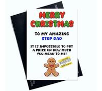 Peachy Antics Merry Christmas Card for Step Dad - Funny Reduced Sign Joke Holiday Greeting - Humorous Xmas Card for Him - Stepdad Christmas Card - SP327