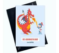 Peachy Antics St George's Day 23rd April St George's Day Card For Him For Her England Flag Celebration Card For Anyone Knight And Dragon AP114