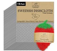 Peachy At Home [12-Pack + 1pcs Handmade Dish Scrubby] 100% Natural Biodegradable Swedish Dishcloths for Kitchen | No-Discoloration, No-Odor, Super Absorbent Dish Sponge Towels for Cleaning,