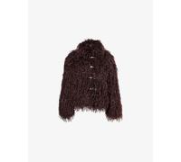 Peachy Den Womens Peachy Den Patti Folding-Collar Faux-Fur Coat Chocolate L