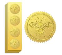 Peacoblue 100Pcs Envelope Gold Foil Seals Self Adhesive Stickers | Bee Wreath Gold Around Embossed Medal Sticker for Embossing Seal,Gift Decor,Certificate Paper,Invitation