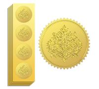 Peacoblue 100Pcs Gold Foil Sticker Seal Embossed 2 Inch Baroque Pattern, Self Adhesive Golden Around Embossing Decals for Invitation Certificate Envelope Seal Gift Card Decoration