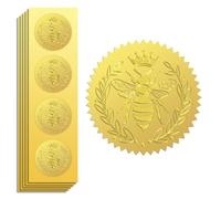 Peacoblue 100Pcs Gold Foil Sticker Seal Embossed 2 Inch Bee Crown, Self Adhesive Golden Around Embossing Decals for Invitation Certificate Envelope Seal Gift Card Decoration